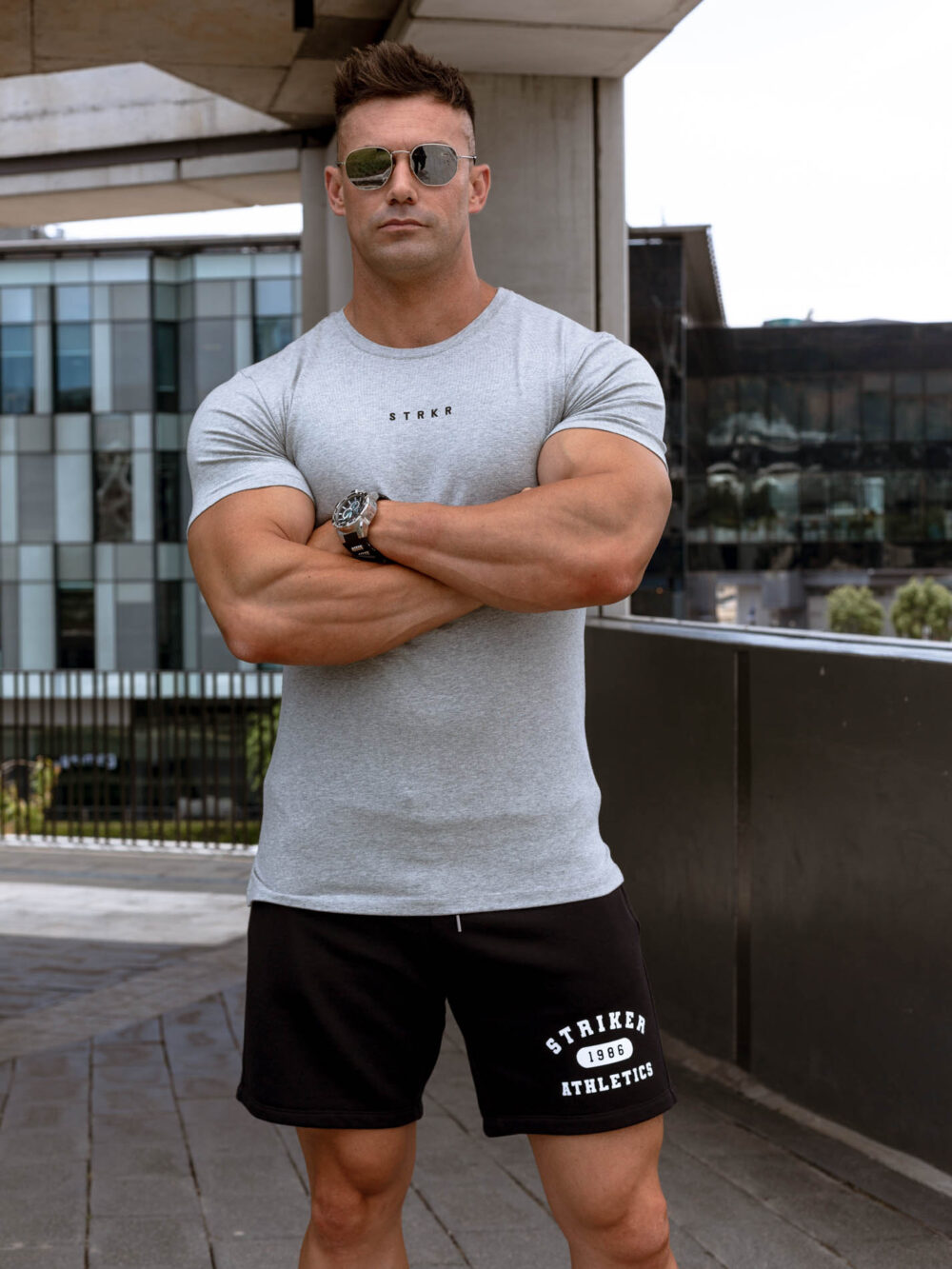 STRKR Athletic Fit Premium Tee - Ash Grey - Image 2