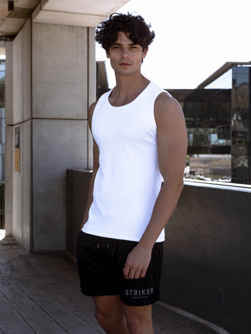 STRIKER Cotton Stretch Ribbed Tank - White - Image 11