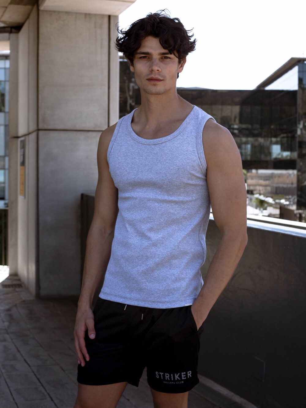 STRIKER Cotton Stretch Ribbed Tank - Ash Grey - Image 5